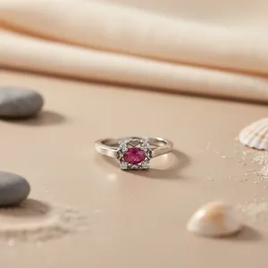 Anillo de Compromiso Romántico de Plata de Ley con Rubí de Corte Ovalado, Banda Pulida y Rodio para Mujer, Regalo o Promesa - Product Image 3