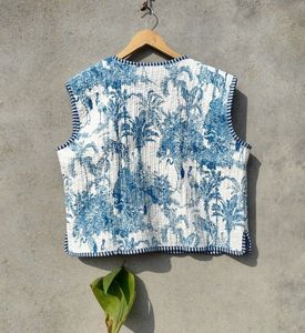 Hecho a mano estilo bohemio mujer azul blanco Vintage chaqueta acolchada abrigo tejido Casual rayas manga Las tuberías para invierno - Product Image 5