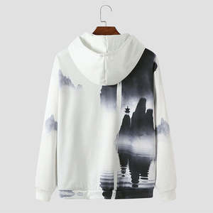 <b>Mens</b> Ink Wash Landscape Hoodie Artistic White Pullover Soft Comfortable Stylish Streetwear Fashion Hooded <b>Sweatshirt</b> Casual Wear - Product Image 2