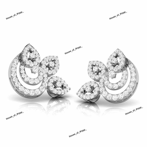 Pendientes de Botón con Motivo de Hoja Plateada con Diamante Moissanite en Forma de Pera de Primera Calidad, Pendientes Clásicos de Lujo con Incrustaciones - Product Image 3