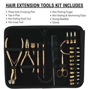Kit professionnel d'extensions capillaires : Pince à perles à trois trous, poignée antidérapante, crochet pour extensions à bandes, outil de séparation pour mariée, peigne, ciseaux - Product Image 2