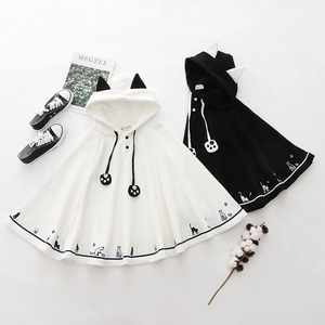 Sudaderas con capucha negras con orejas de gato para mujer, capa de invierno, abrigo gráfico blanco, sudadera de lana Kawaii, prendas de vestir cálidas para chica suave de Japón - Product Image 4