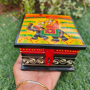 Boîte à bijoux peinte à la main en bois imprimé éléphant boîte à fruits secs pour la décoration intérieure cadeaux uniques indiens pour Diwali Eid Ramadan faveurs - Product Image 2
