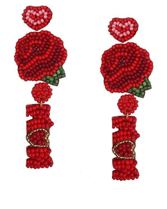 Pendientes de cuentas para el Día de la Madre, pendientes de cuentas en forma de corazón, joyería para el Día de la Madre, bordado en forma de corazón - Product Image 1