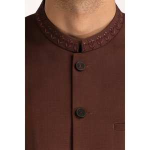 Chaleco Bordado Marrón para Hombre, Ropa Exterior Formal a Prueba de Viento, Logotipo Personalizado Disponible, Tallas Grandes Disponibles, Lona, Poliéster, Tejido de Punto - Product Image 5