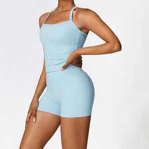 Ensemble de yoga pour femmes avec logo personnalisé, 2 pièces, soutien-gorge de sport élastique, pantalon de yoga de fitness, leggings extensibles à séchage rapide - Product Image 2