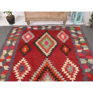 Alfombra vintage, alfombra grande de 5.9x8.9 pies, alfombra turca de lana con motivos de plantas y árboles rojos - Product Image 3