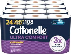 Cottonelle Ultra Comfort <b>Toilet</b> <b>Paper</b> with Cushion CleaningRipples Texture, Strong Bath Tissue, 24 Family Mega <b>Rolls</b> - Product Image 2