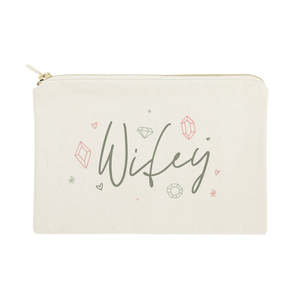 Wifey Eco-Friendly Cotton Canvas Cosmetic Bag Large Capacity <b>Portable</b> Makeup Organizer Lovely Diamonds Pattern Gemstone Style - Product Image 1