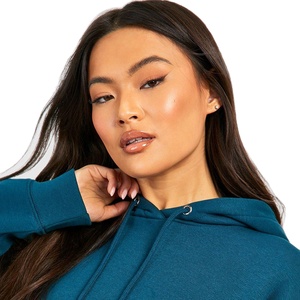 Sweat à capuche décontracté surdimensionné à épaules tombantes, 100 % coton, léger et respirant, avec taille élastique et imprimé numérique uni, grandes tailles - Product Image 2