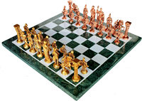 Jeu d'échecs en marbre vert à collectionner en laiton pièces d'échecs romains pions décoratif pierre échecs décor à la maison 15 pouces