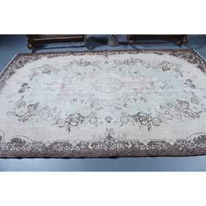 6.3x9.9 ft Large Turkish Vintage Rug, <b>Brown</b> Plants & trees <b>Wool</b> Rug - Product Image 3