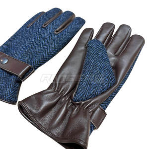 Gants en tweed bleu, luxe, hiver, cuir d'agneau, mode, chauds, durables, fabricant OEM personnalisé, gants en cuir d'agneau pour hommes - Product Image 2