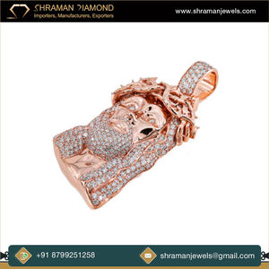 Pendentif religieux chrétien personnalisé en argent 925 plaqué or rose, style hip-hop, serti de diamants en moissanite, avec le visage de Jésus - Product Image 3