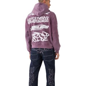 Sweat à capuche surdimensionné Vintage de haute qualité pour hommes 420g mélange de polyester/coton lavage à l'acide sweat fermeture éclair Logo personnalisé XS solide hiver - Product Image 3