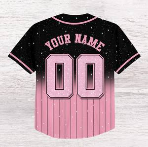 เสื้อเบสบอลสีดำและสีชมพูแบบกำหนดเอง, เสื้อเบสบอลแบบกำหนดเองพร้อมชื่อและหมายเลข - Product Image 2