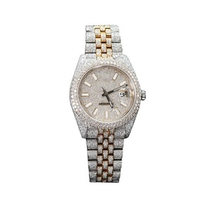 Montre personnalisable Sier White Tone Rod Fly Iced Out Moissanite Diamond, mouvement automatique, bracelet en silicone, style Hip Hop, mouvement à quartz - Product Image 3