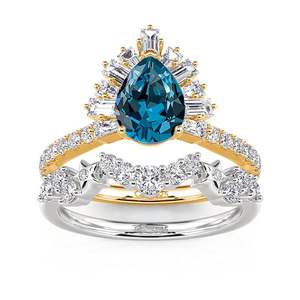 Jeulia Luna Astra Sunrise Two-Tone Pear <b>Ring</b> Set for Anniversary - Product Image 3