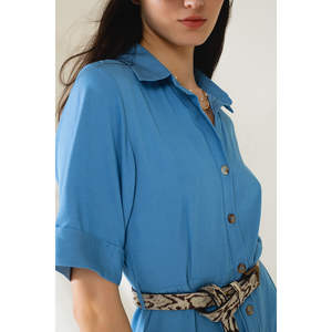 Robe chemise bleue maxi à col polo, longueur longue - Product Image 6