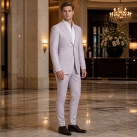 Jas Pria Lilac Grey Motif Kotak-kotak Halus Single Breasted Dua Kancing Kerah Peak Lapel Saku Lipat Jas Bisnis Pria Jas Pengantin Pria Custom MTM