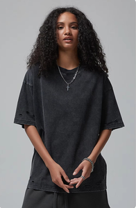 เสื้อยืดผู้ชายผ้าฝ้าย100เฮฟวี่เวทวินเทจโลโก้ที่กำหนดเองแขนสั้นและคอกลมมีรูที่ซักกรด - Product Image 6