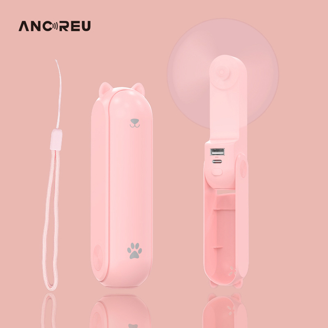 Customize Logo 2000mAh Quiet Small Portable Pocket Folding Fan USB Flashlight Rechargeable Power Bank Mini Foldable Fan