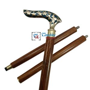 Canne de marche pliable en 3 sections, en laiton marron et bois, style Art Déco, faite à la main pour l'extérieur - Unisexe - Product Image 2