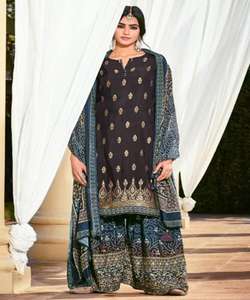 Attrayant Georgette broderie séquence travail haut Palazzo avec Dupatta pakistanais vêtements de mariage prix de gros vêtement ethnique ApparelGarment Gharara - Product Image 6