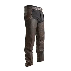 Pantalones de Motocicleta de Cuero Marrón para Hombre - Product Image 1