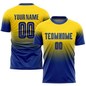 Uniformes de fútbol juvenil fabricados en Pakistán para equipos, uniformes de fútbol sublimados de secado rápido, Color amarillo y azul con diseño impreso - Product Image 2