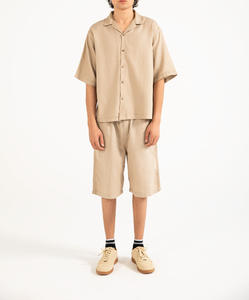 Custom <b>Men's</b> 100% Cotton Breathable Summer High Quality Casual Button Sweatshirt <b>Sets</b> <b>and</b> <b>Shorts</b> Pants Sportswear <b>Set</b> - Product Image 2