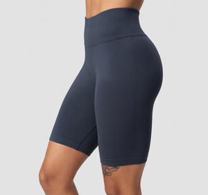 Pantalones cortos de motorista azul marino sin costuras para Mujer | Pantalones cortos de compresión de gimnasio de cintura alta - Product Image 1