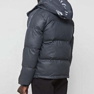 2023 pesado con capucha de alta calidad grueso diseñador gris invierno Oem Logotipo de gran tamaño personalizado hombres chaqueta acolchada brillante - Product Image 5