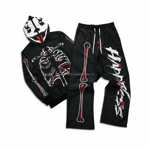 Conjunto Deportivo Estilo Punk con Estampado de Huesos de Esqueleto para Hombre, Sudadera con Capucha y Cremallera Completa con Máscara Facial y Pantalones Jogger de Pierna Ancha, Ropa Urbana - Product Image 2