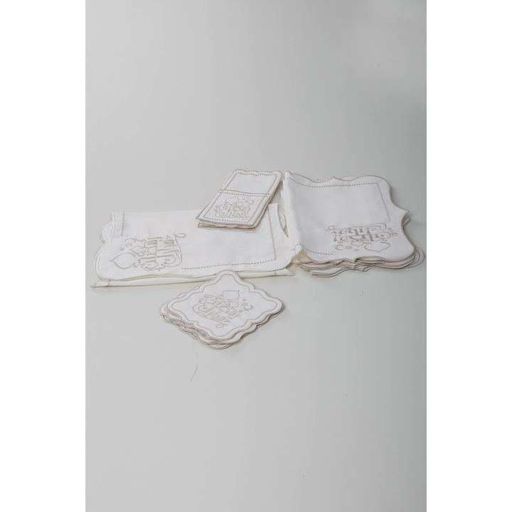 Arabic Ramadan Mubarak Cream Mink 8 Person 25 Piece Embroidered Linen Linen Tableware Set