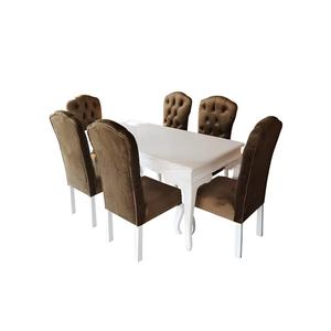 Ensemble de salle à manger moderne capitonné 7 pièces, table rectangulaire et chaises rembourrées, mobilier de banquet marron et blanc - Product Image 1