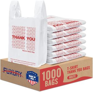 Sacs en plastique pour t-shirts Fuxury Thank You, blancs, 1000/paquet, 11,5x6,5x21 pouces, sacs d'épicerie avec poignées - Product Image 6
