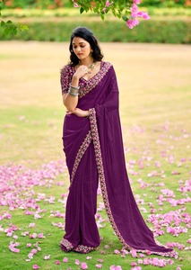 Saree indien traditionnel élégant avec broderie lourde et chemisier assorti pour mariage et fête - Product Image 4