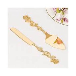 Vajilla Juego de servidor de pastel de latón dorado Cuchillo de postre de lujo Utensilios de fiesta elegantes Herramientas para hornear para bodas y celebraciones - Product Image 5