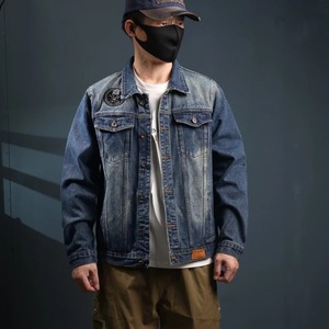 Veste de cow-boy rétro pour hommes pour l'hiver haut bleu décontracté polyvalent de haute qualité avec broderie lavée à l'eau lumière lâche - Product Image 2