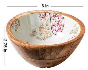 Bol de service rond en bois émaillé artisanal Taille 17cm 17cm 5cm Bol de service à soupe et à salade en bois Design antique Qualité supérieure - Product Image 2