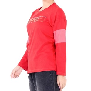 Camiseta de algodón 100% de alta calidad para mujer, manga completa, Reglan Crew, dobladillo recto, serigrafía, venta al por mayor - Product Image 2