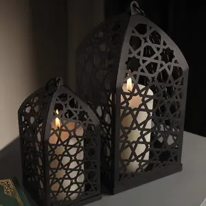 रमज़ान और ईद की सजावट धातु मोमबत्ती धारक लालटेन इस्लामी सजावटी स्टार कटवर्क टेबल टॉप लालटेन