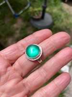 Bague ajustable en verre de mer vert émeraude véritable, bijoux faits main en verre de plage, argent sterling 925, plaqué rhodium vintage, haute qualité