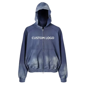 OEM muestra gratis Sudadera con capucha 100% algodón en blanco de gran tamaño Zip Up Vintage Acid Wash Sun Faded Hoodies para hombres - Product Image 1