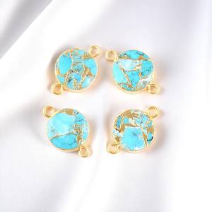 Mohave Cuivre Turquoise Pierres Précieuses Charme Connecteur Bijoux Faits à la Main Or Électrolytique Connecteurs Ronds Charmes - Product Image 4