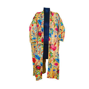 Kimono Tradicional Ecológico, Suave y Colorido, 100% Algodón, con Cuello en V, Largo, para Mujer, Estilo Kantha, Tela Étnica Vintage para Invierno - Product Image 1