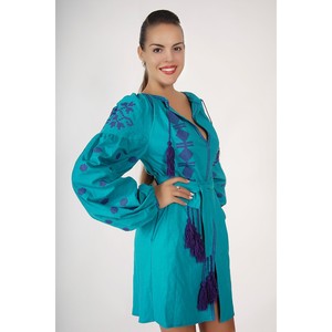 Blusa bordada Mujeres hermosas Ucrania Étnico Vyshvanka Manga larga con cinturón Lino - Product Image 2