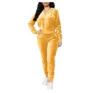 Sudaderas con capucha cortas con pantalón de moda 100% Material de algodón Chándal recortado transpirable Color marrón para damas - Product Image 5