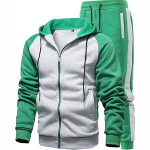 Ensemble survêtement sport en molleton respirant en coton uni décontracté pour homme avec logo personnalisé, 2 pièces, jogging et sweat-shirt - Product Image 4